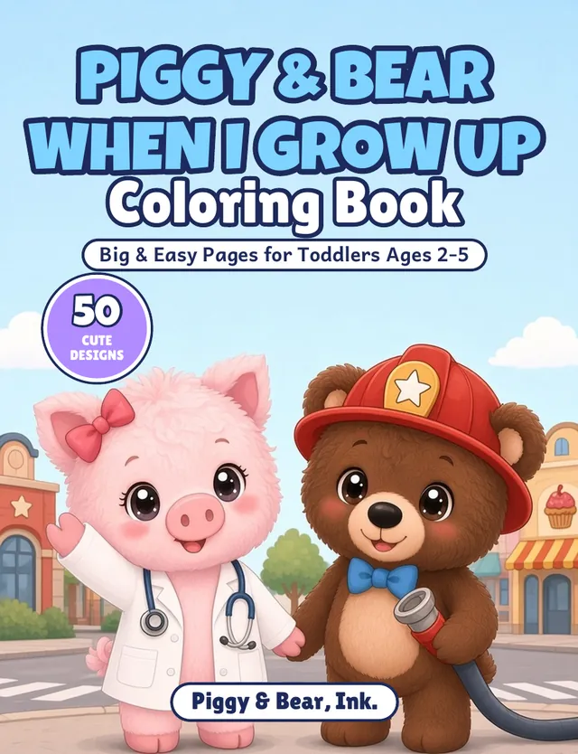 Piggy & Bear: When I Grow Up careers coloring book cover